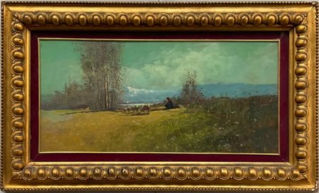 Ferruccio Rontini "Pascolo lungo la Sieve" 1938
olio su compensato (cm 32x68)
Fi