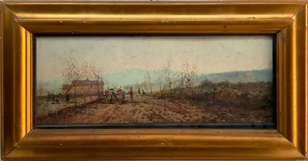 Ferruccio Rontini "L'aratura" 1940
olio su compensato (cm 23x54,5)
Firmato e dat