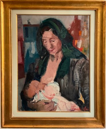 Giancarlo Perelli Cippo "Madre con bambino" 
olio su tela
cm 70x50
firmato in ba