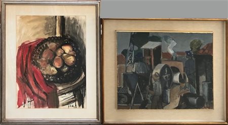 Lotto di due dipinti ad olio di diverse misure e soggetti. In cornice