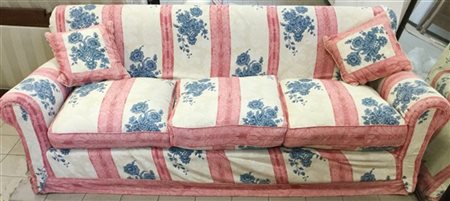 Divano a tre posti con rivestimento in tessuto fiorato a righe (difetti)