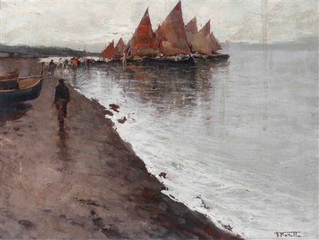 Fausto Pratella 1886-1964, Spiaggia con barche a vela