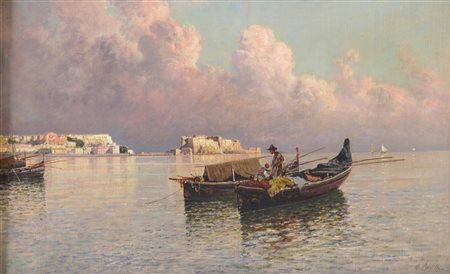 Giuseppe Carelli 1858-1921, attribuito a, Marina con pescatori