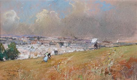 Giuseppe Casciaro 1863-1941, Veduta di Napoli con figure