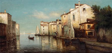 Eloi Noël Bouvard 1875-1957, Veduta di Canale veneziano con gondole