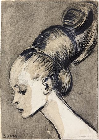 GOLIA (Eugenio Colmo) Torino 1885 - 1967 "Chignon" 1960 33x23 tecnica mista...