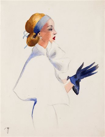 GOLIA (Eugenio Colmo) Torino 1885 - 1967 "Blondine" 1953 34x25,5 acquerello...