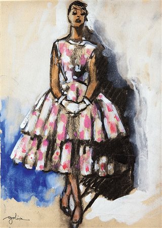 GOLIA (Eugenio Colmo) Torino 1885 - 1967 "Fantasia in rosa" 1956 34x24,5...