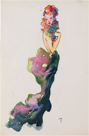 GOLIA (Eugenio Colmo) Torino 1885 - 1967 "Iris" 1960 35x23 acquerello su...