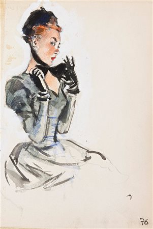 GOLIA (Eugenio Colmo) Torino 1885 - 1967 "Belle Époque" 1948 31x21 acquerello...