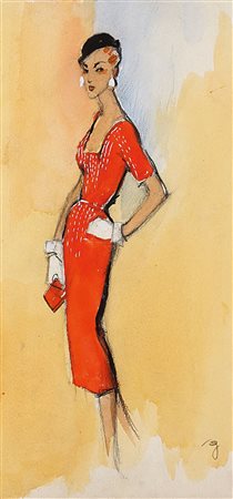 GOLIA (Eugenio Colmo) Torino 1885 - 1967 "Corallina" 39x18,5 tecnica mista su...