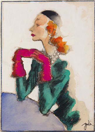 GOLIA (Eugenio Colmo) Torino 1885 - 1967 "Guanti rossi" 1962 34x24 tecnica...