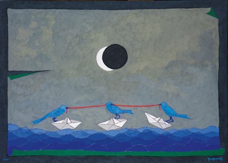 CASORATI FRANCESCO Torino 1934 "Tre barchette" 2007 50x70 olio su tela Opera...