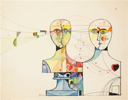 ALCOY EDUARDO E 1930 - 1987 "Busti" 35,5x45,5 tecnica mista su carta Opera...