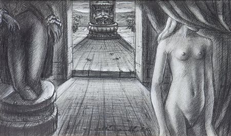 ALIMANDI ENRICO Torino 1910 - 1984 "L'invito" 1968 24x41 china e matita su...