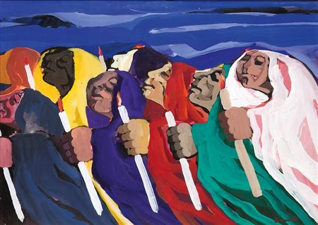 TERRUSO SAVERIO Monreale (PA) 1939 - 2003 Milano "Processione" 50x70 tempera...