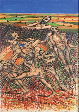 PETLIN IRVING Chicago 1934 "I cento uomini" 1962 103x78 pastelli su carta...