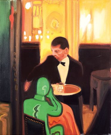 DI LERNIA FRANCESCO Torino 1966 "L'aperitivo" 1996 60x50 olio su tela Opera...