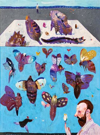 POSSENTI ANTONIO Lucca 1933 "Farfalloni" 40x30 olio su tavola Opera firmata...