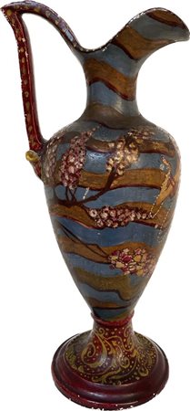 Brocca in ceramica dipinta. Lievi difetti. Prod. Italia, 1970 ca. Cm 34,5x16x13