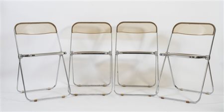GIANCARLO PIRETTI quattro sedie con struttura in metallo; schienale e seduta...
