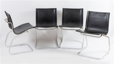CLAUDIO SALOCCHI Quattro sedie con struttura in metallo e rivestite in pelle...