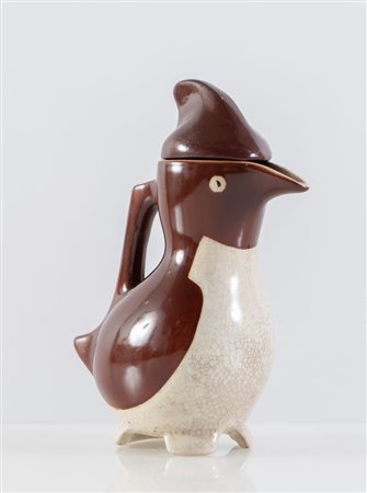 EDOUARD MARCEL SANDOZ Brocca in ceramica smaltata modello 'Penguin'. Firma...