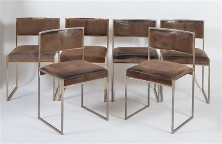 WILLY RIZZO Sei sedie con struttura in metallo e seduta in tessuto modello...