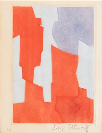 Serge Poliakoff (Mosca 1906 - Parigi 1969), “Composizione”.Litografia a colori su carta,