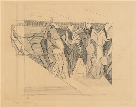 Jaques Villon (Damville 1875 - Puteaux 1963), “Abstract Figures”, 1951.Acquaforte su carta,