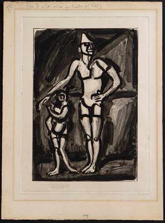 Georges Rouault (Parigi 1871 - 1958), “Clown et enfant”.Acquaforte acquatinta su carta, Lastra
