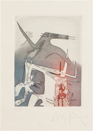 Wifredo Lam (Sagua la Grande 1902 - Parigi 1982), “Personaggi”.Litografia a colori su carta,
