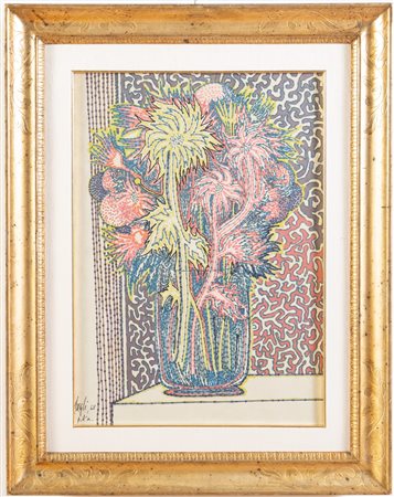 Corrado Cagli (Ancona 1910 - Roma 1976), “Vaso di fiori”, 1968.Litografia a colori su carta,