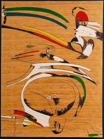 Gianni Dova (Roma 1925 - Pisa 1991), “Senza titolo”, 1963.Litografia a colori su carta, firmata