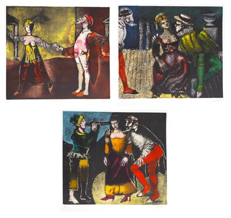 Franco Gentilini (Faenza 1909 - Roma 1981), “Le Maschere”.Cartellina artistica contenente tre