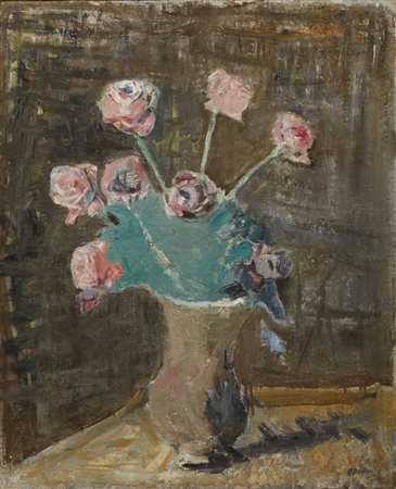DEL BON ANGELO (1898 - 1952) - Rose fondo marrone.
