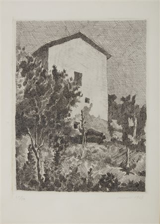 MORANDI GIORGIO (1890 - 1964) - Paesaggio (Casa a Grizzana).