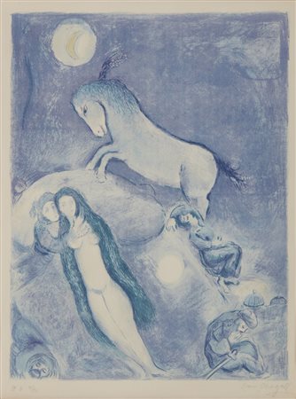 CHAGALL MARC (1887 - 1985) - Plate 11 from Four Tales From The Arabian Nights. He went up to the couch and found a young lady asleep....