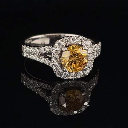 ANELLO IN ORO BIANCO 14K 5.03 GR CON DIAMANTEFANCY GIALLO ARANCIO INTENSO...