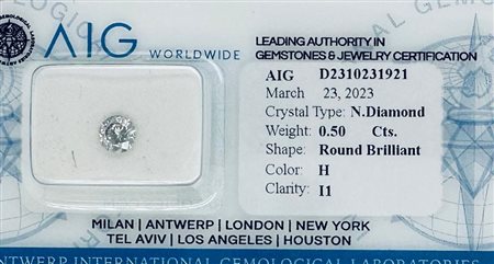 DIAMANTE 0,5 CT COLORE H - PUREZZA I1 - TAGLIO BRILLANTE - CERTIFICATO AIG -...