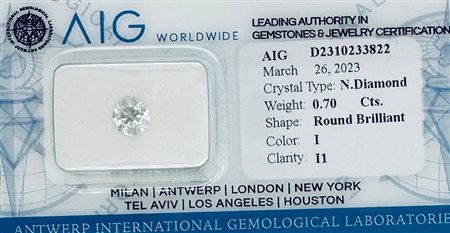 DIAMANTE 0,7 CT COLORE I - PUREZZA I1 - TAGLIO BRILLANTE - CERTIFICATO AIG -...