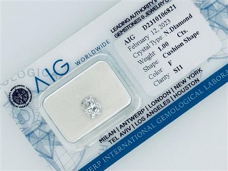 DIAMANTE 1 CT COLORE F - PUREZZA SI1 - TAGLIO CUSCINO - CERTIFICATO AIG -...