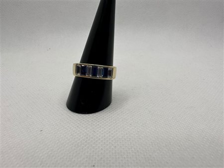 ANELLO IN ORO CON ZIRCONI E PIETRE BLU IN ORO 18 K 5,5 GRAMMI – MISURA 19 –...