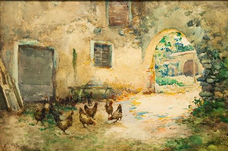 GAYS EUGENIO Rivara Canavese (TO) 1861 - 1938 Cuorgnè (TO) "Cortile con...