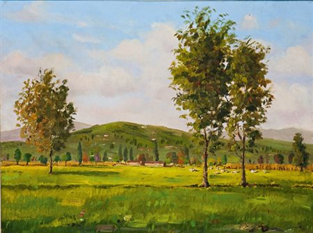 FREGONARA LUCIANO 1932 "La collina torinese" 45x60 olio su tela Opera firmata...