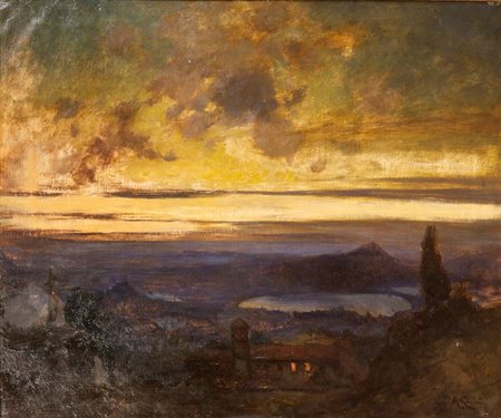 GACHET MARIO Torino 1879 - 1981 "Alba" 1919 70x90 olio su tela Opera firmata...