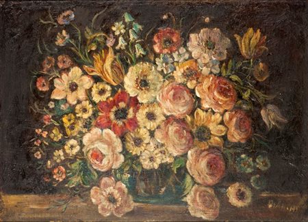 BIANCHI PAOLO Torino 1877 - 1936 Treviso "Fiori" 62x85 olio su masonite Opera...