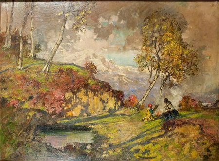 GACHET MARIO Torino 1879 - 1981 "Paesaggio montano" 140x186 olio su tela...