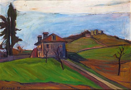 VIANO LUIGI Genova 1910 - 1990 "Paesaggio collinare" 1955 45x65 olio su tela...