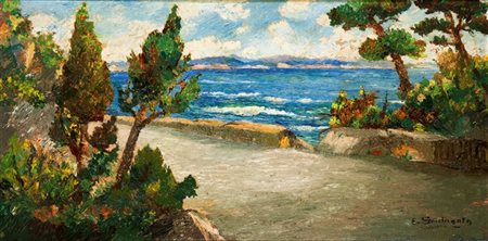 AUTORE NON IDENTIFICATO "Costarainera" 1957 50x100 olio su tavola Opera...